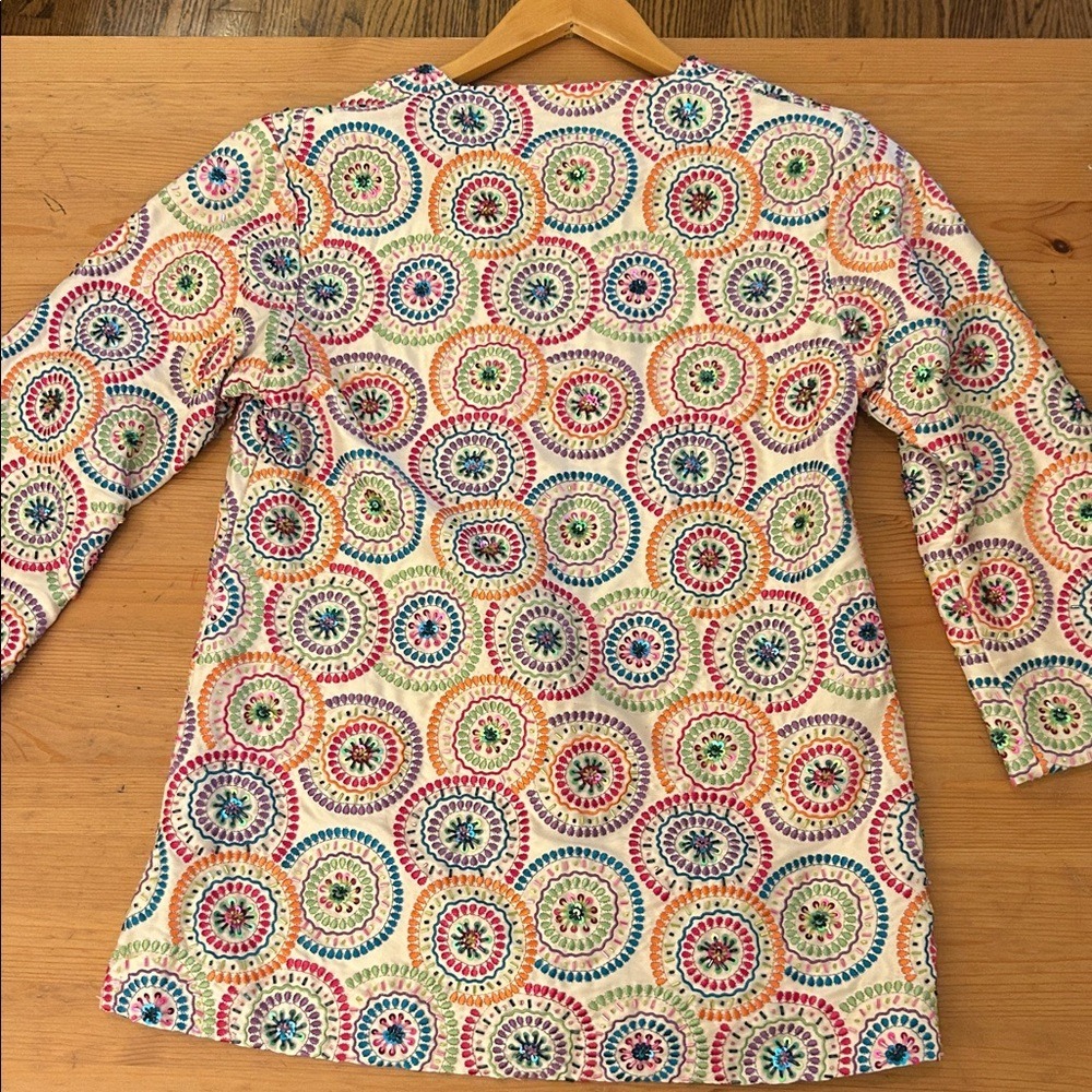 CJ Laing Sm Women's Sequin Silk Top Designer Sparkle Event Maximalist Palm Bch - Picture 9 of 15